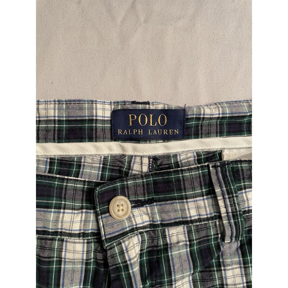 Polo Ralph Lauren Shorts Men Size 34 Green Plaid Flat Front Chino - Picture 3 of 8